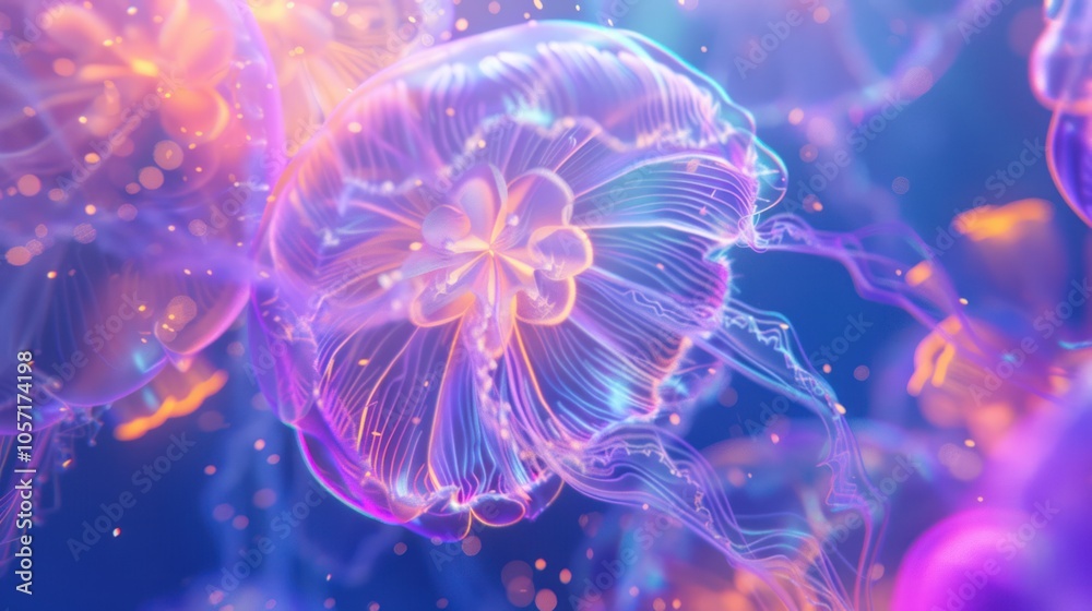 Glowing Jellyfish in a Vibrant Underwater World Glowing Jellyfish in a Vibrant Underwater World