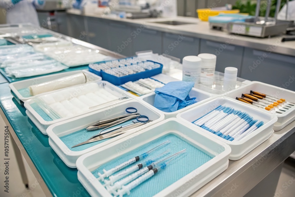 Sterile Packaging Area for Hospital Supplies - High Depth of Field Image of Clean, Organized Space Sterile Packaging Area for Hospital Supplies - High Depth of Field Image of Clean, Organized Space