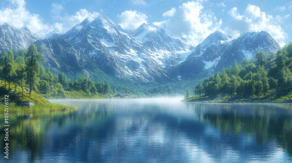 A Tranquil Mountain Lake Reflecting Surrounding Peaks Under a Clear Blue Sky, Creating a Serene Natural Landscape
A Tranquil Mountain Lake Reflecting Surrounding Peaks Under a Clear Blue Sky, Creating a Serene Natural Landscape