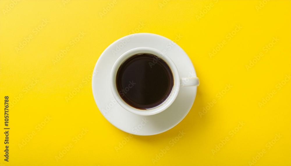 White cup with coffee on a yellow background. White cup with coffee on a yellow background.