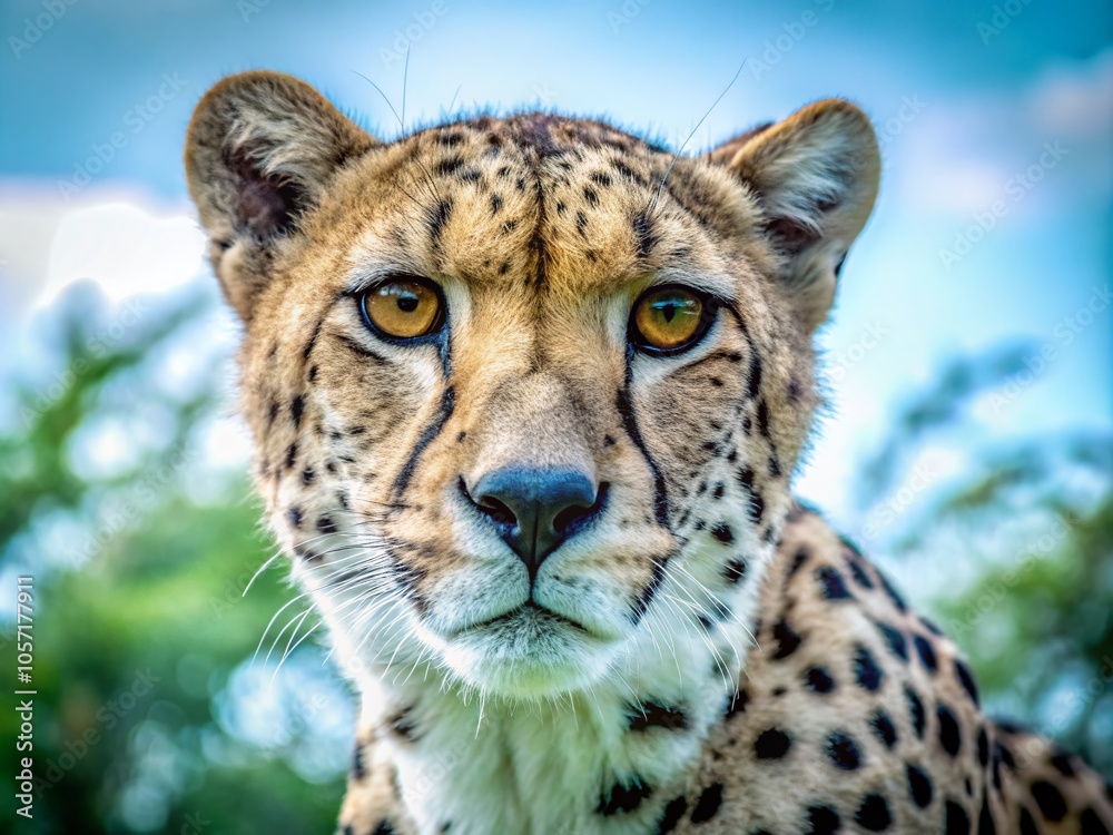 Naklejka premium Stunning Cheetah Portrait with High Depth of Field on Dark Background for Wildlife Enthusiasts
