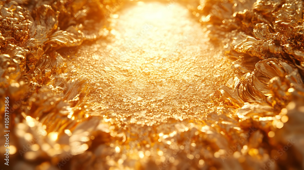 Golden Abstract 3D Background with Shiny Surface and Light