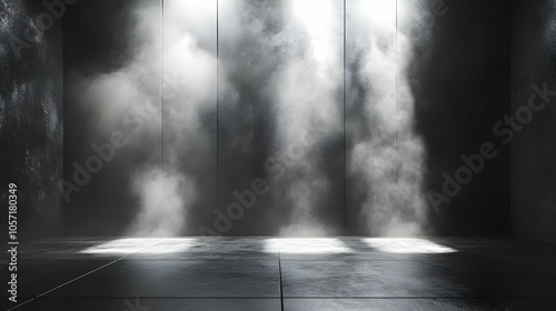 Dark Room with Smoke and Light Beams 3D Illustration