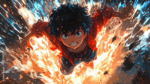 Wallpaper Mural Powerful Young Hero Scene: Action-Packed Shonen Anime Art Torontodigital.ca