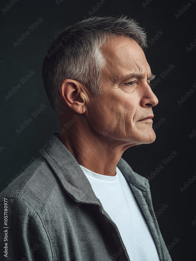 portrait of a senior man, cleanly groomed senior male model's upper body profile portrait of a senior man, cleanly groomed senior male model's upper body profile
