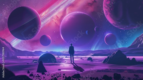 Silhouette of a Figure Underneath the Cosmic Lights