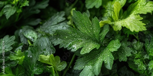 Green Leaves with Water Droplets Fresh Nature Background