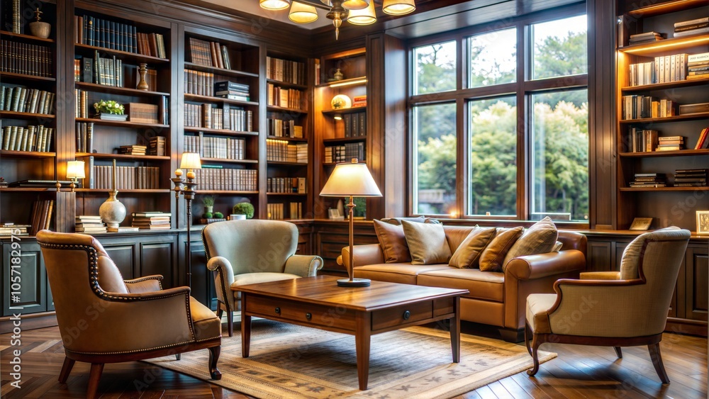 Classic grand library with ornate decor, historical reading room..