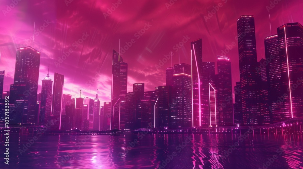 Fototapeta premium Neon Cityscape at Sunset