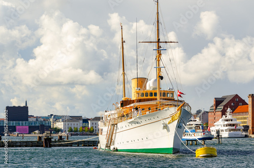 Photography Danish Royal yacht Dannebrog in Copenhagen harbor