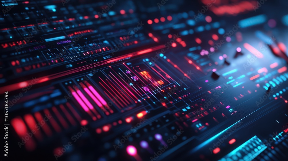 Futuristic holographic music creation tool visualizing beats and instruments Futuristic holographic music creation tool visualizing beats and instruments