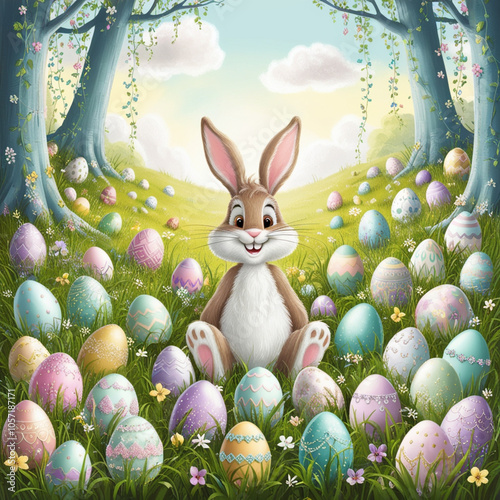 easter bunny with eggs