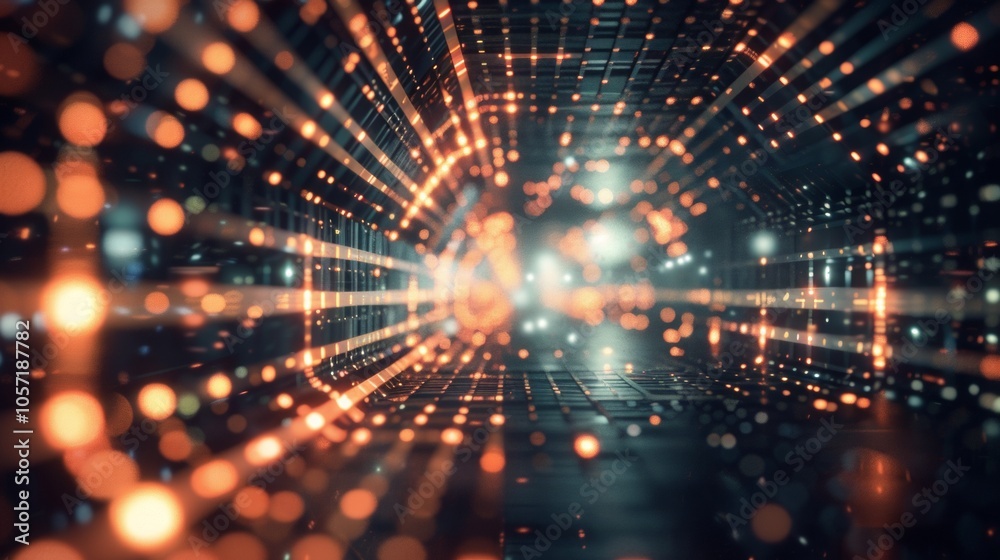 Obraz premium High-tech data tunnel with glowing particles