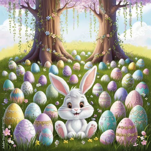 easter bunny with eggs