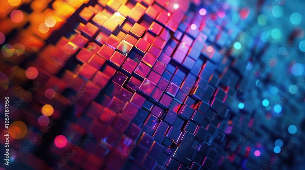 Obraz premium Vibrant abstract geometric background with pixelated mosaic pattern.