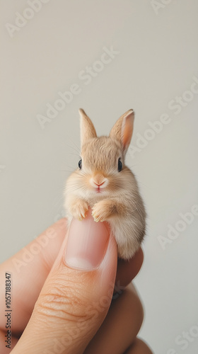 the smallest rabbit on the finger. nature conservation concept on white background