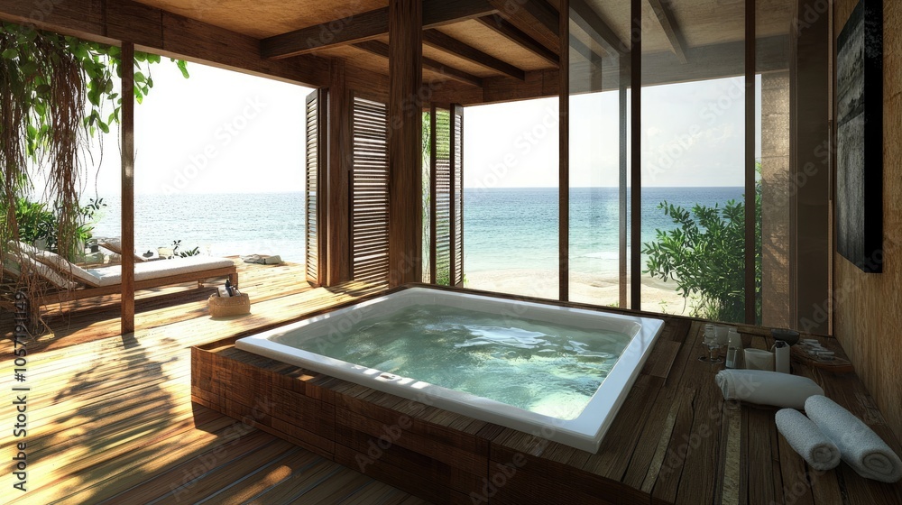 Fototapeta premium Tranquil Spa with Ocean View and Natural Light
