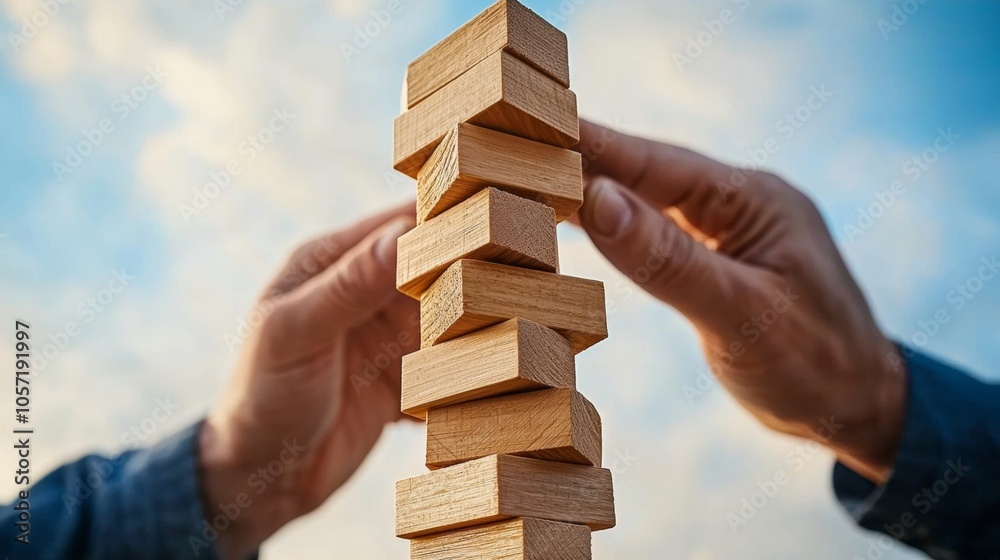 Balancing Wooden Blocks in a Stacked Tower Challenge Balancing Wooden Blocks in a Stacked Tower Challenge