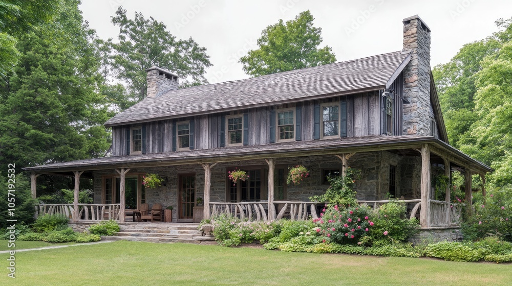 Rustic Wooden House Surrounded by Lush Greenery Rustic Wooden House Surrounded by Lush Greenery