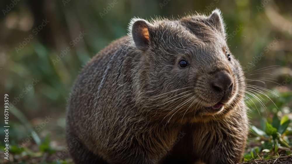 A close-up of a cute, furry wombat in a natural setting. A close-up of a cute, furry wombat in a natural setting.