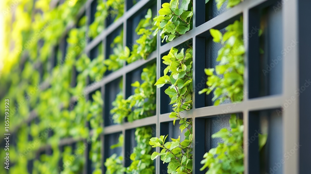 Lush Greenery Against Modern Grid Design Lush Greenery Against Modern Grid Design