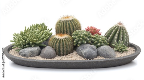 Stylish Arrangement of Cacti and Succulents in Tray