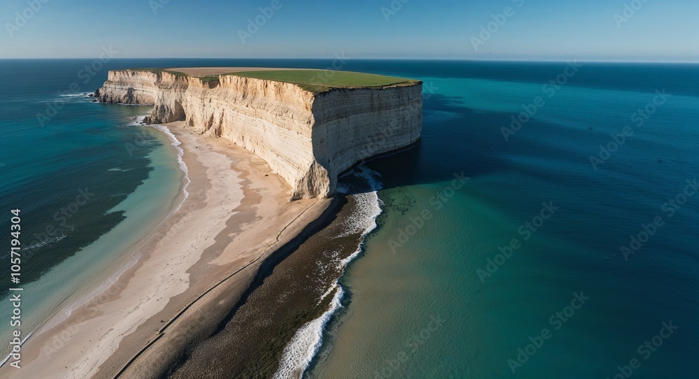 Aerial of sea cliff edge with clear blue water below Aerial of sea cliff edge with clear blue water below