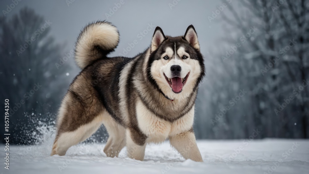 A happy dog playing in the snow, showcasing joy and playfulness in a winter landscape. A happy dog playing in the snow, showcasing joy and playfulness in a winter landscape.