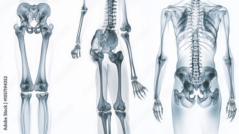 Human anatomy x-ray visualization focusing on spine, knee, and bone joints, emphasizing medical and health science concepts. Human anatomy x-ray visualization focusing on spine, knee, and bone joints, emphasizing medical and health science concepts.