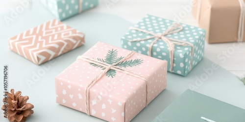 Stylish, wrapped gift boxes on a soft background, perfect for holiday celebrations and special occasions.