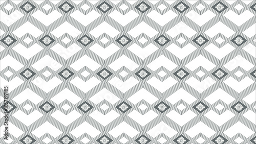 Japanese Hanabishi diamond shaped floral design gray and white