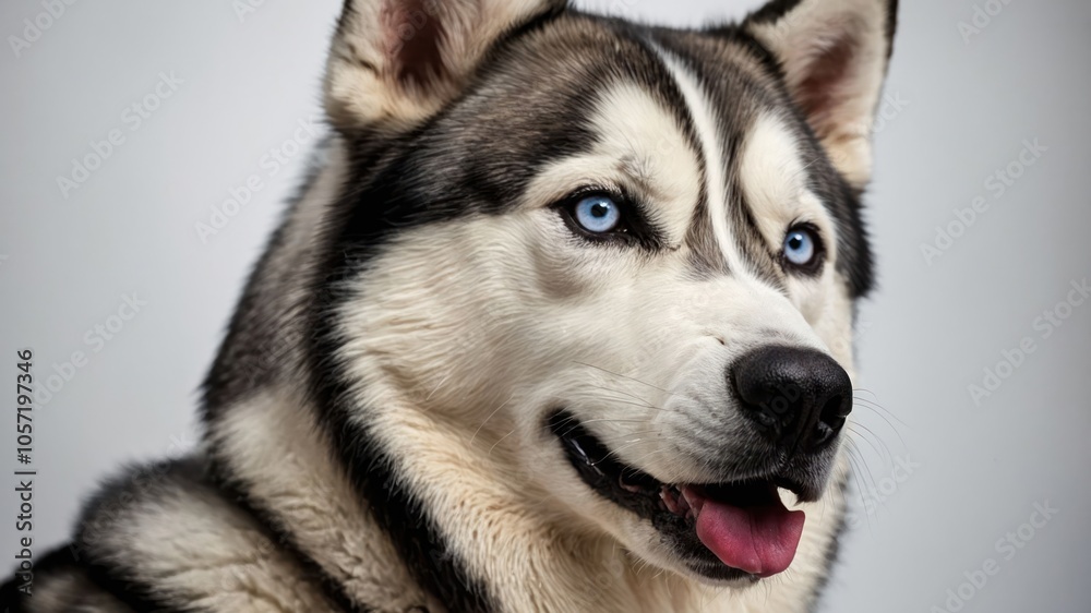 A close-up portrait of a Siberian Husky with striking blue eyes and a friendly expression. A close-up portrait of a Siberian Husky with striking blue eyes and a friendly expression.
