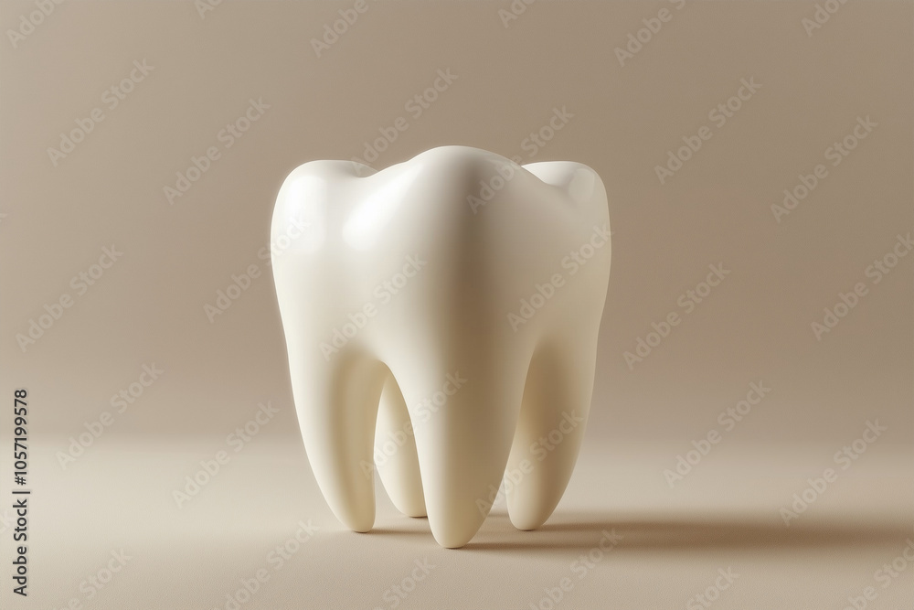 Express the importance of dental care through an illustration A model of white, healthy teeth is presented on a calm  background