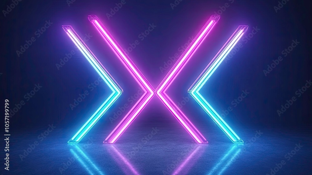 Vibrant abstract neon arrows illuminate a dark space, ideal for digital presentations and creative designs Vibrant abstract neon arrows illuminate a dark space, ideal for digital presentations and creative designs