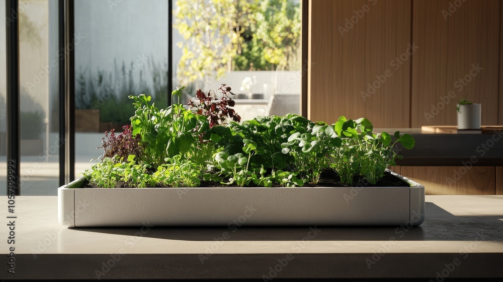 Fresh Indoor Herb Garden in Modern Kitchen Setting Fresh Indoor Herb Garden in Modern Kitchen Setting