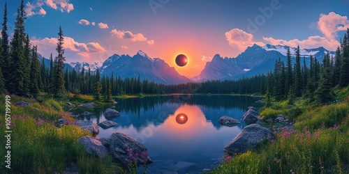 The totality moment of the solar eclipse in Canada, 2024, capturing the intense and breathtaking spectacle in the sky. photo