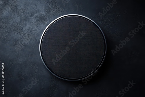 A loudspeaker against a black wall, depicted in a realistic, detailed 3D style, emphasizing the speaker's texture and form. photo