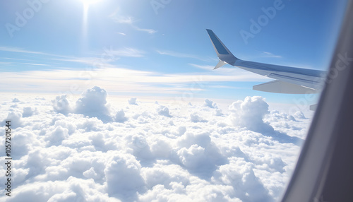 Ethereal cloudscape from airplane window, showcasing the serene beauty of the sky, perfect for travel and aviation projects isolated with white shades, png