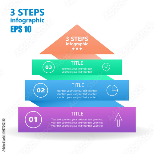Business infographic of 3 steps. Growth ladder in the form of a multi-colored spring. 3 D. Vector illustration.