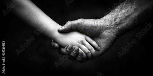 Parent and child holding hands, symbolizing connection, support, and new beginnings, set in an intimate, warm setting. photo