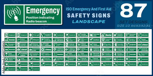87 set iso emergency and first aid safety signs v52_emergency position indicating radio beacon_landscape size 1/2 a4,a3,a2,a1

