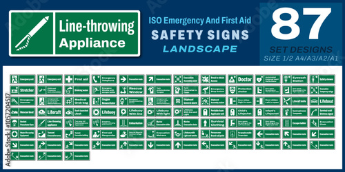 87 set iso emergency and first aid safety signs v50_line-throwing appliance_landscape size 1/2 a4,a3,a2,a1

