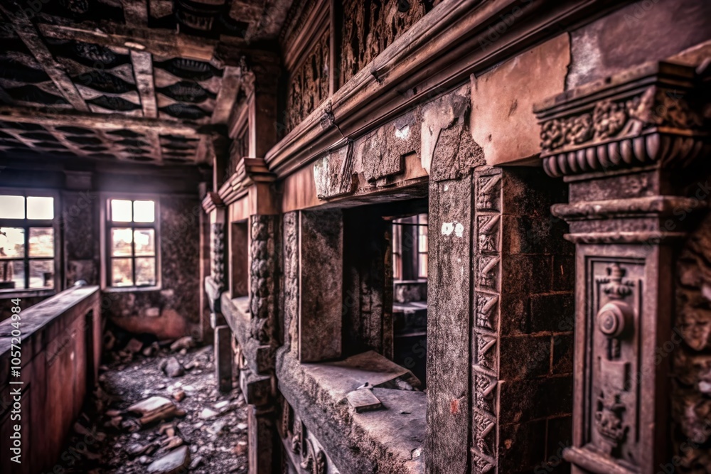 Fototapeta premium Urban Exploration of Granite Stone Structures in Abandoned Settings for Atmospheric Photography