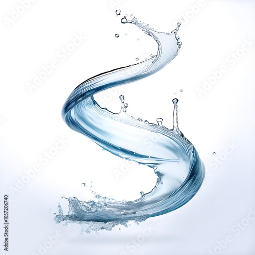 Twisted water splash floating or flying isolated white background
