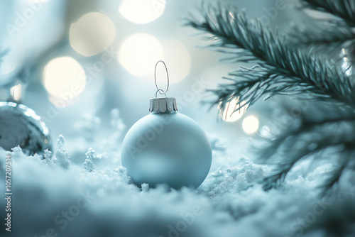 Silver Christmas ball on white snow