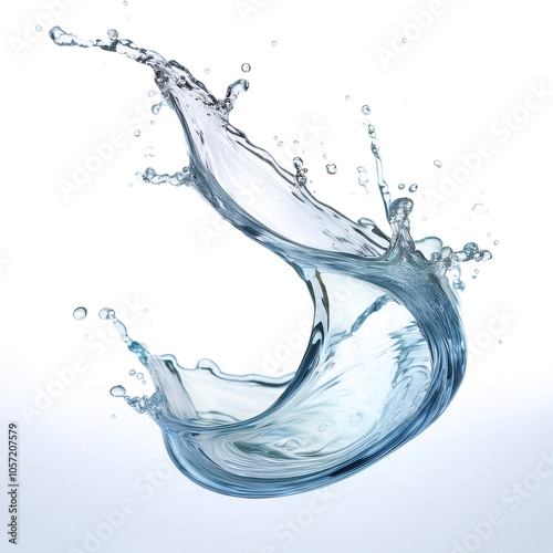 Twisted water splash floating or flying isolated white background
