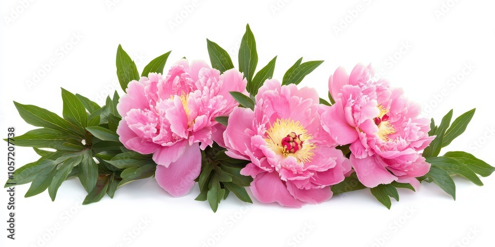 Peony flowers isolated on a white background, highlighting their elegant beauty in detail. Peony flowers isolated on a white background, highlighting their elegant beauty in detail.