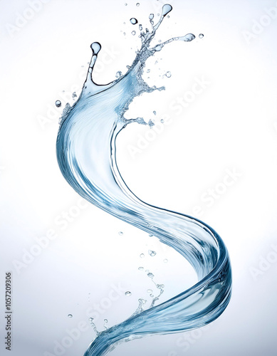 Twisted water splash floating or flying isolated white background
