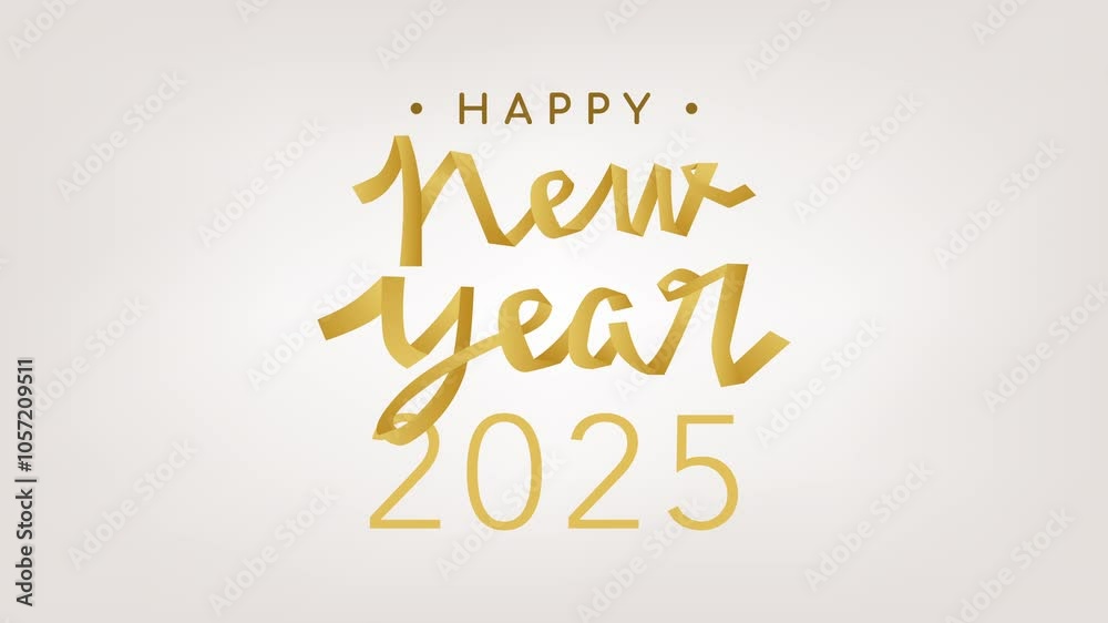 Happy New 2025 year golden wishing 2D objects animation