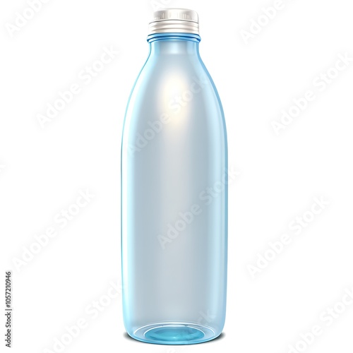 A clear glass bottle with a silver cap isolated on white.